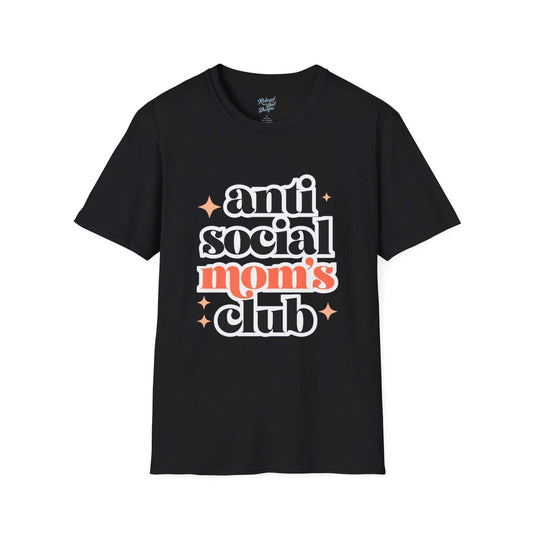 Anti Social Mom's Club unisex softstyle t-shirt in black, perfect for casual and chic outings.